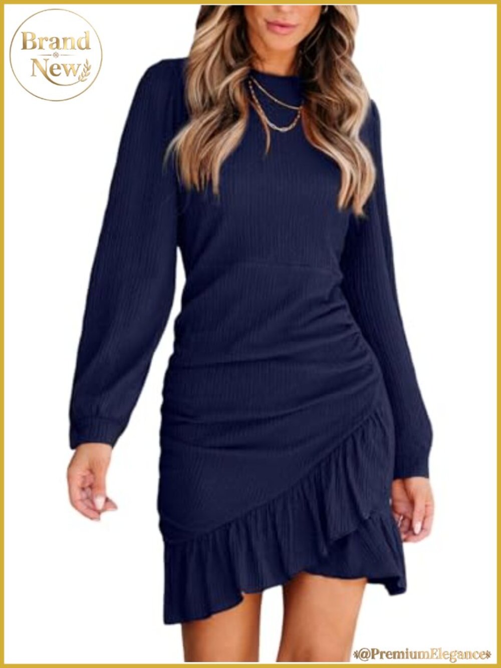 CUPSHE Smocked Ruffle Bodycon Mini Dress Long Sleeve Crew Neck
